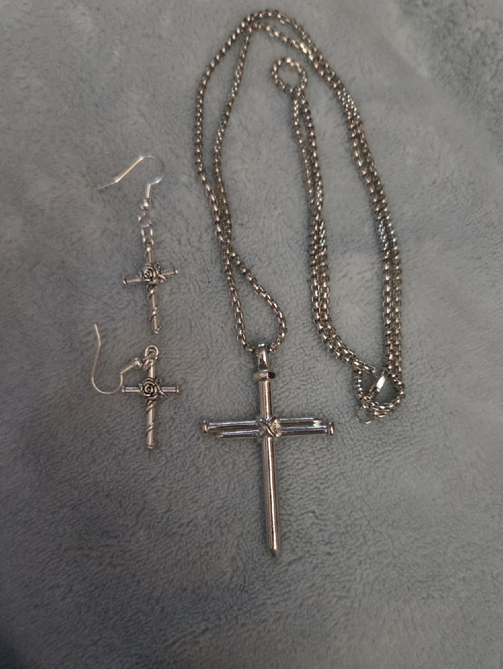 Silver Cross Necklace and Earring Set - Silver Cross Pendant NWOT